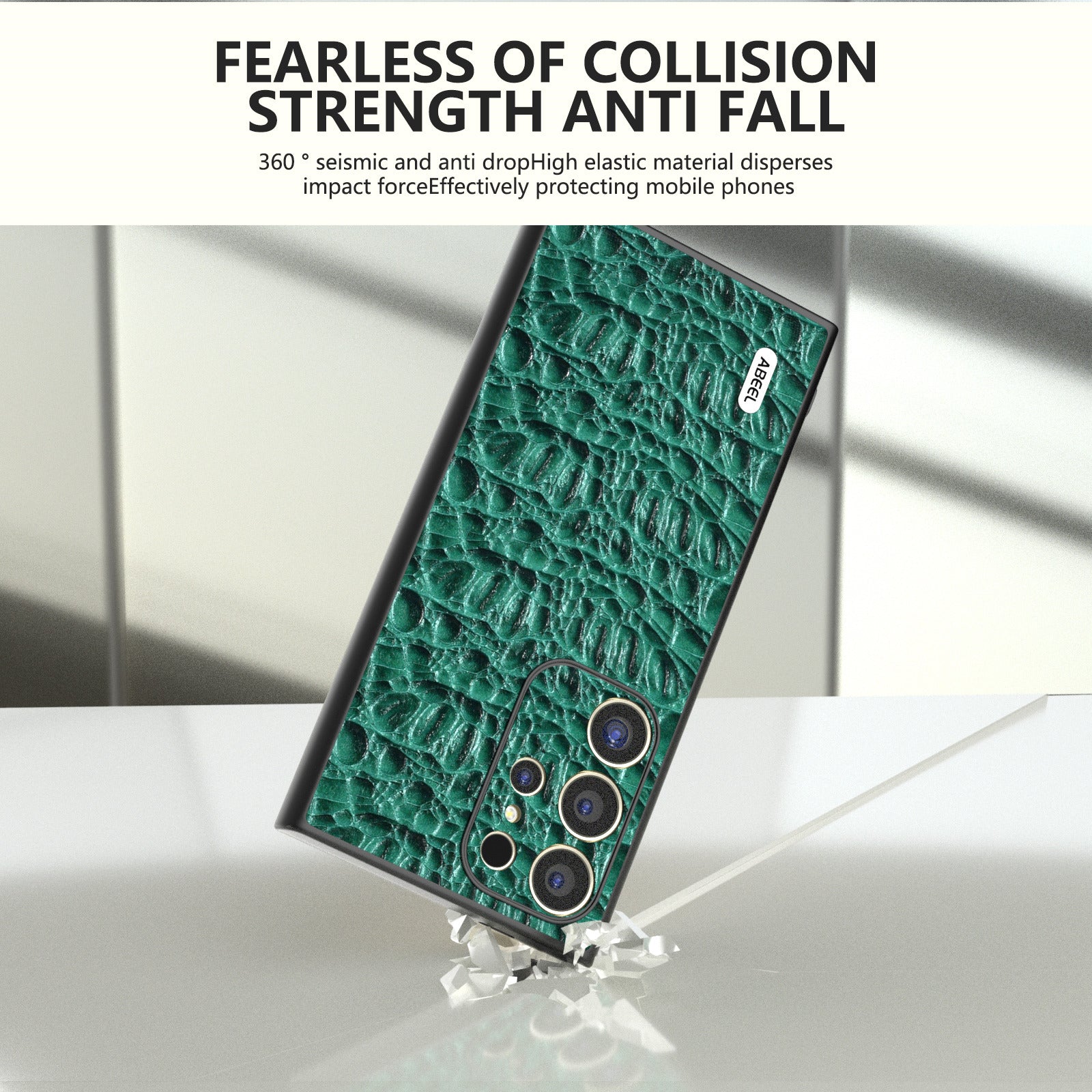 ABEEL For Samsung Galaxy S24 Ultra Case Canopy Texture Genuine Cow Leather Back Cover Camera Protection - Green ABEEL For Samsung Galaxy S24 Ultra Case Canopy Texture Genuine Cow Leather Back Cover Camera Protection - Green
